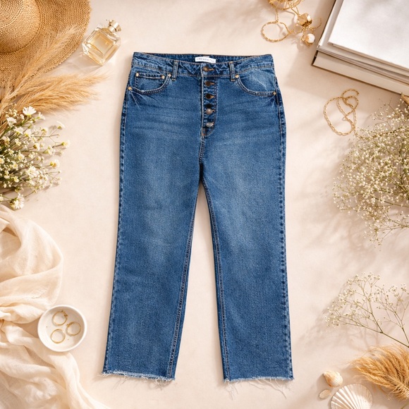 And Now This Denim - And Now This Button-Fly Straight Leg High Waisted Jeans